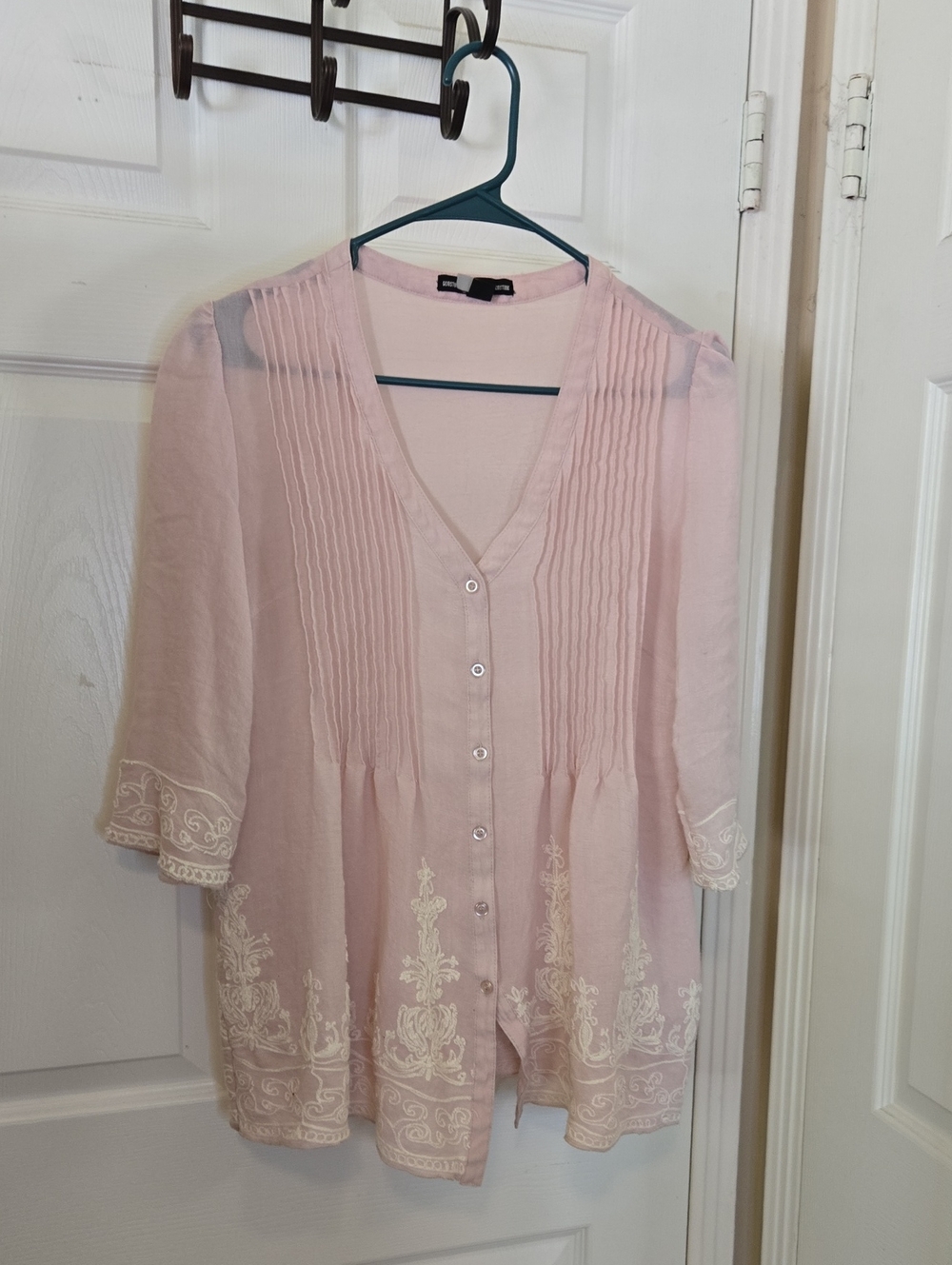 Light Pink Embroidered Button-Front Women’s Blouse